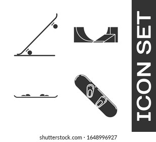 Set Snowboard, Skateboard, Snowboard and Skate park icon. Vector