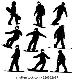 Set  snowboarders silhouettes. Vector illustration.