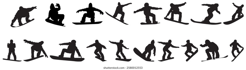 Set of snowboarding on isolated white background. 
