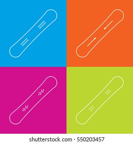 set of snowboards with schemes of different binding mounting systems (universal and burton): 2x4, 4x4, 3D, channel (ICS & EST). flat style. vector eps-10