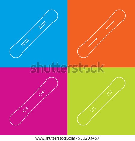 set of snowboards with schemes of different binding mounting systems (universal and burton): 2x4, 4x4, 3D, channel (ICS & EST). flat style. vector eps-10