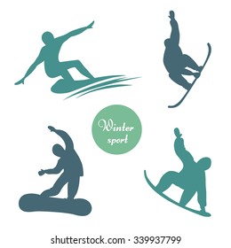 Set of Snowboard/skier Vector Silhouettes. Vector element for logo/label design. Print on T-shirt and bags/