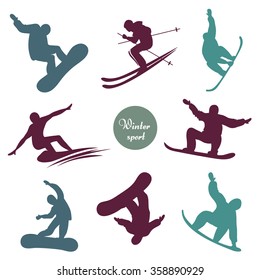 Set of Snowboard/skier Vector Silhouettes. Vector element for logo/label design. Print on T-shirt and bags/