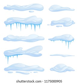 Set snowdrifts in different shapes and sizes. Drifts with icicles. Vector illustration