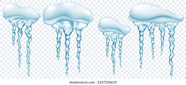 Juego de nevadas con unos círculos realistas y grises translúcidos de diferentes longitudes, aislados sobre un fondo transparente. Transparencia sólo en formato vectorial