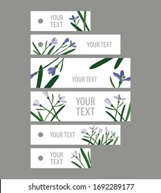 set snowdrops on a white background:
six rectangular tags stripes