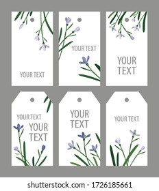 set snowdrops on a white background:
six long vertical tags 