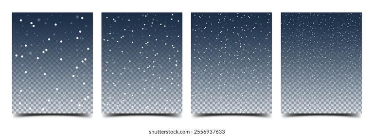 Set of snowfall background. White snow falling in the air