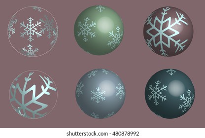 Set of snowflake balls in 3D, vector