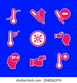 Set Snowflake, Checking body temperature, Meteorology thermometer, High human, Medical and  icon. Vector