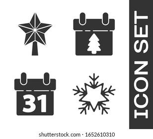 Set Snowflake, Christmas star, Calendar and Calendar icon. Vector