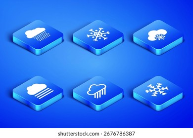 Set Snowflake, Cloud with rain, Fog and cloud,  and snow icon. Vector