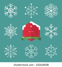 Set Of Snowflake In Flat Design And Christmas Badge