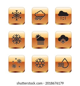 Set Snowflake, Fog and cloud with sun,  and Cloud snow icon. Vector