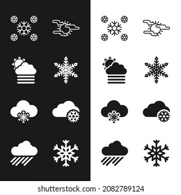 Set Snowflake, Fog and cloud with sun, Cloud snow and  icon. Vector
