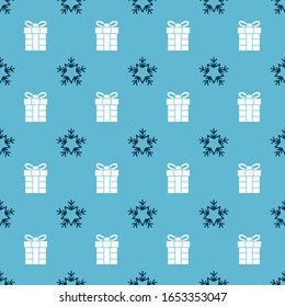 Set Snowflake and Gift box on seamless pattern. Vector