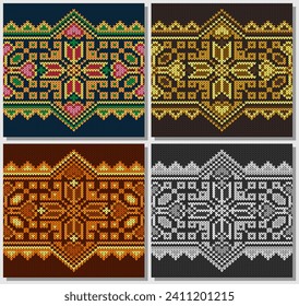 Set of Snowflake of Heart Border Knitting Pattern.