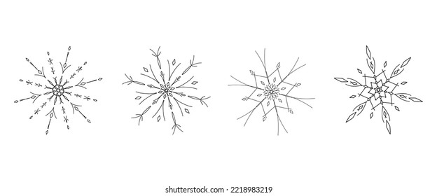 Set of snowflake. Snowflake icon black line art on white background.