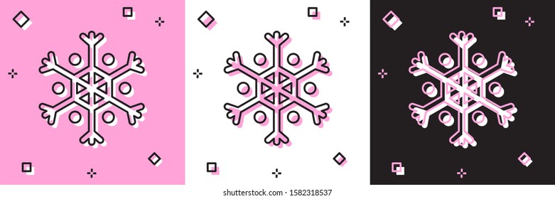 Set Snowflake icon isolated on pink and white, black background.  Vector Illustration