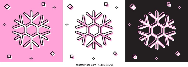 Set Snowflake icon isolated on pink and white, black background.  Vector Illustration