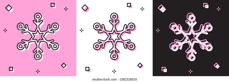 Set Snowflake icon isolated on pink and white, black background.  Vector Illustration