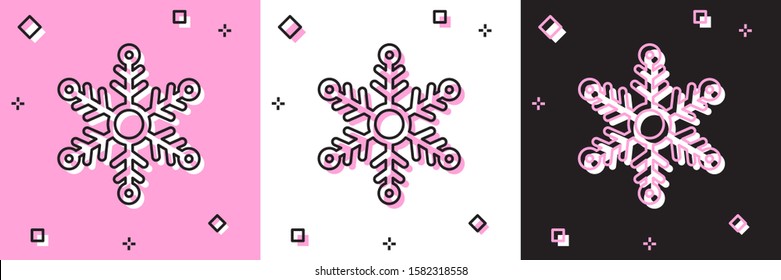 Set Snowflake icon isolated on pink and white, black background.  Vector Illustration