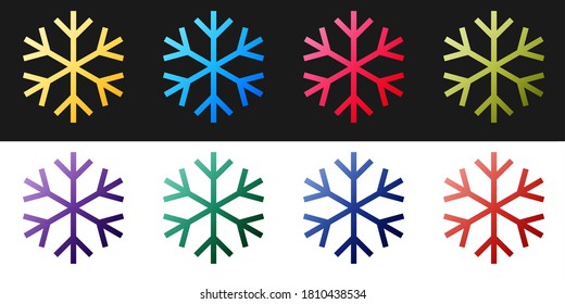 Set Snowflakes Symbol einzeln auf schwarz-weißem Hintergrund. Vektorgrafik.