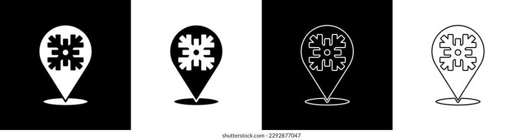 Set Snowflake icon isolated on black and white background. Merry Christmas and Happy New Year.  Vector