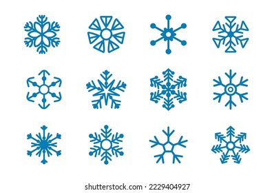 Set of snowflake icons and christmas decoration. Vector illustration.