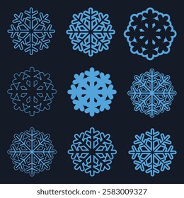 A Set of snowflake icons collection isolated on background. Christmas icon set. Vector illustration.