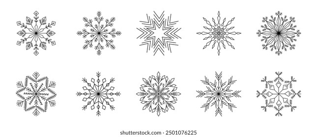 Schneeflocken-Symbole einzeln auf weißem Hintergrund. Vektorgrafik.
