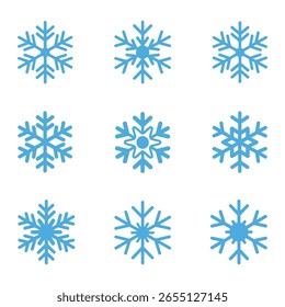 Set Of Snowflake Icons Isolated On White Background.