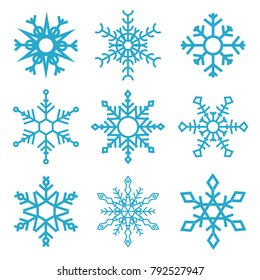 Set of snowflake icons isolated on white background. Design element for banner, emblem, motion design. Vector illustration