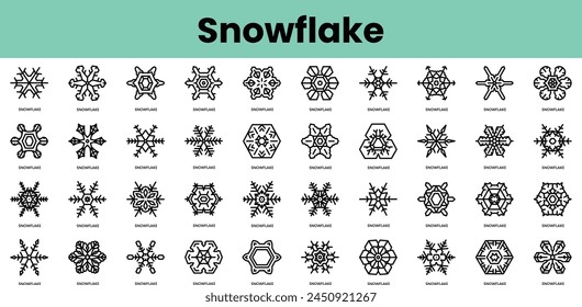 Set of snowflake icons. Linear style icon bundle. Vector Illustration