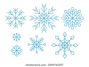 Establecer iconos de copo de nieve sobre fondo blanco. Copos de nieve para el diseño de vacaciones. Símbolos que denotan frío o escarcha.