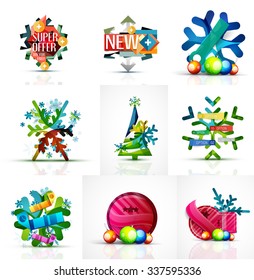 Set of snowflake icons with text labels. Christmas tags concept for your message. Vector illustration