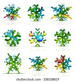 Set of snowflake icons with text labels. Christmas tags concept for your message. Vector illustration