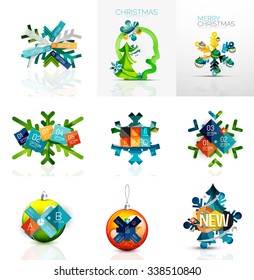 Set of snowflake icons with text labels. Christmas tags concept for your message. Vector illustration