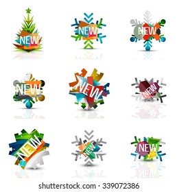 Set of snowflake icons with text labels. Christmas tags concept for your message. Vector illustration