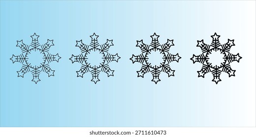 Conjunto de iconos de copo de nieve - Vector. Copos de nieve negros de diferentes espesores. Copos de nieve planos aislados.

