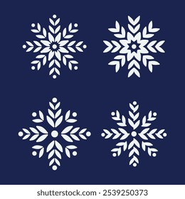 Un conjunto de iconos de copo de nieve. Un conjunto de Imágenes vectoriales de nieve. Un conjunto de 4 iconos de Navidades con nieve. Iconos aislados con copos de nieve. Un simple ícono de copo de nieve en un diseño de Vector en un estilo plano.