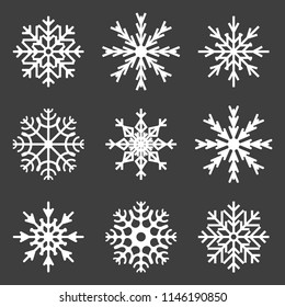 Set of snowflake icons. Vector on a gray background