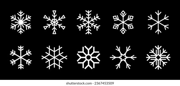Conjunto de iconos de copo de nieve. Invierno de copos de nieve. Copos de nieve negros. Diferentes plantillas de copos de nieve en estilo plano para el diseño web. Colección de iconos vectoriales copos de nieve. icono de Navidad