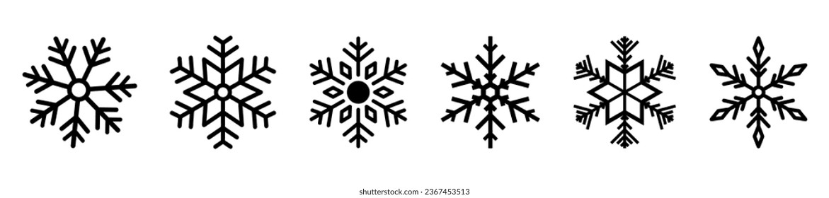Set of Snowflake icons. Snowflake winter. Black snowflakes. Different snowflake templates in flat style for web design. Snowflakes vector icon collection. Christmas icon