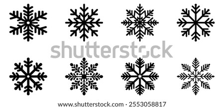 Set of Snowflake icons. Snowflake winter. Black snowflakes. Different snowflake templates in flat style for web design. Snowflakes vector icon collection. Christmas icon