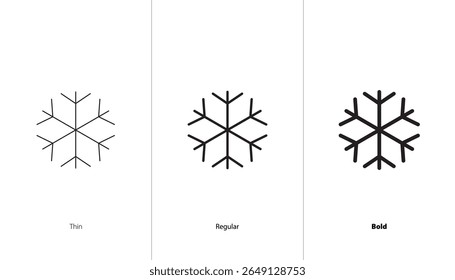 Conjunto de diseño de línea de copo de nieve. iconos de línea delgados, regulares y audaces. icono de hielo. icono de copo de nieve de Navidad. invierno de nieve
