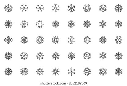 set of snowflake line icons, winter season