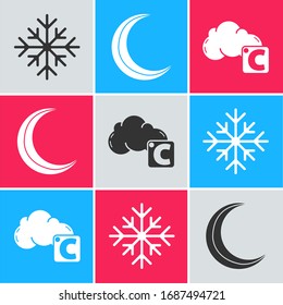 Set Snowflake, Moon and stars and Celsius and cloud icon. Vector