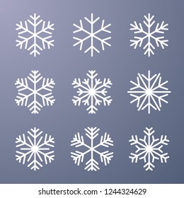 Set of snowflake on gray background