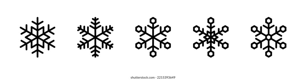 Conjunto de iconos de contorno de copo de nieve. Gráficos vectoriales